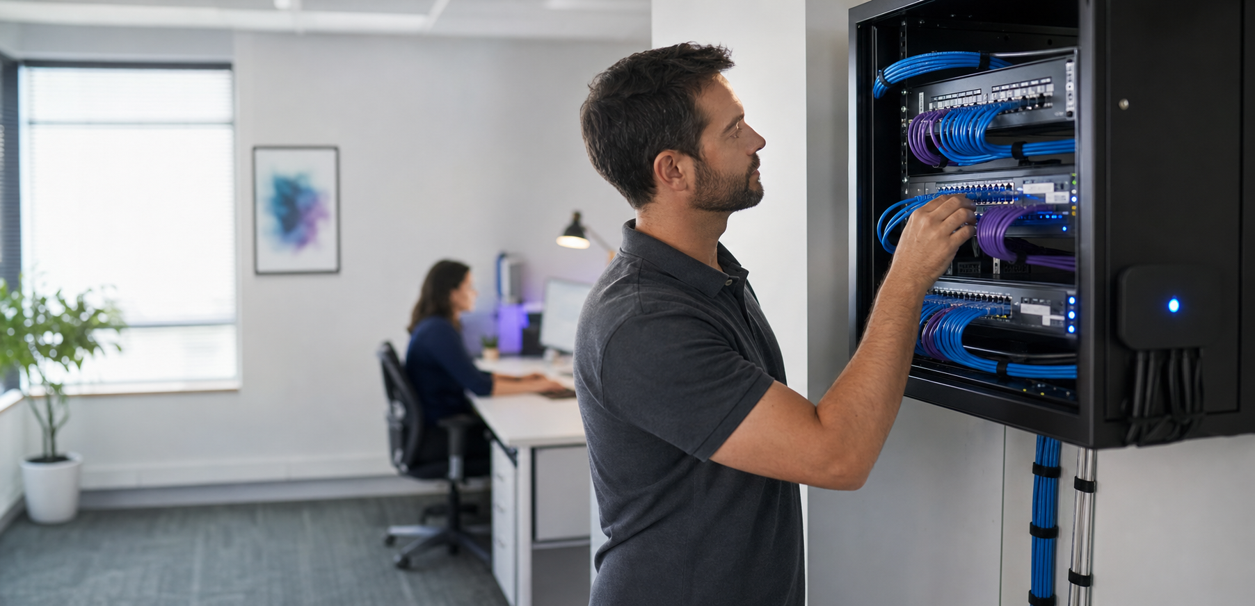 IT technician servicing a small business network
